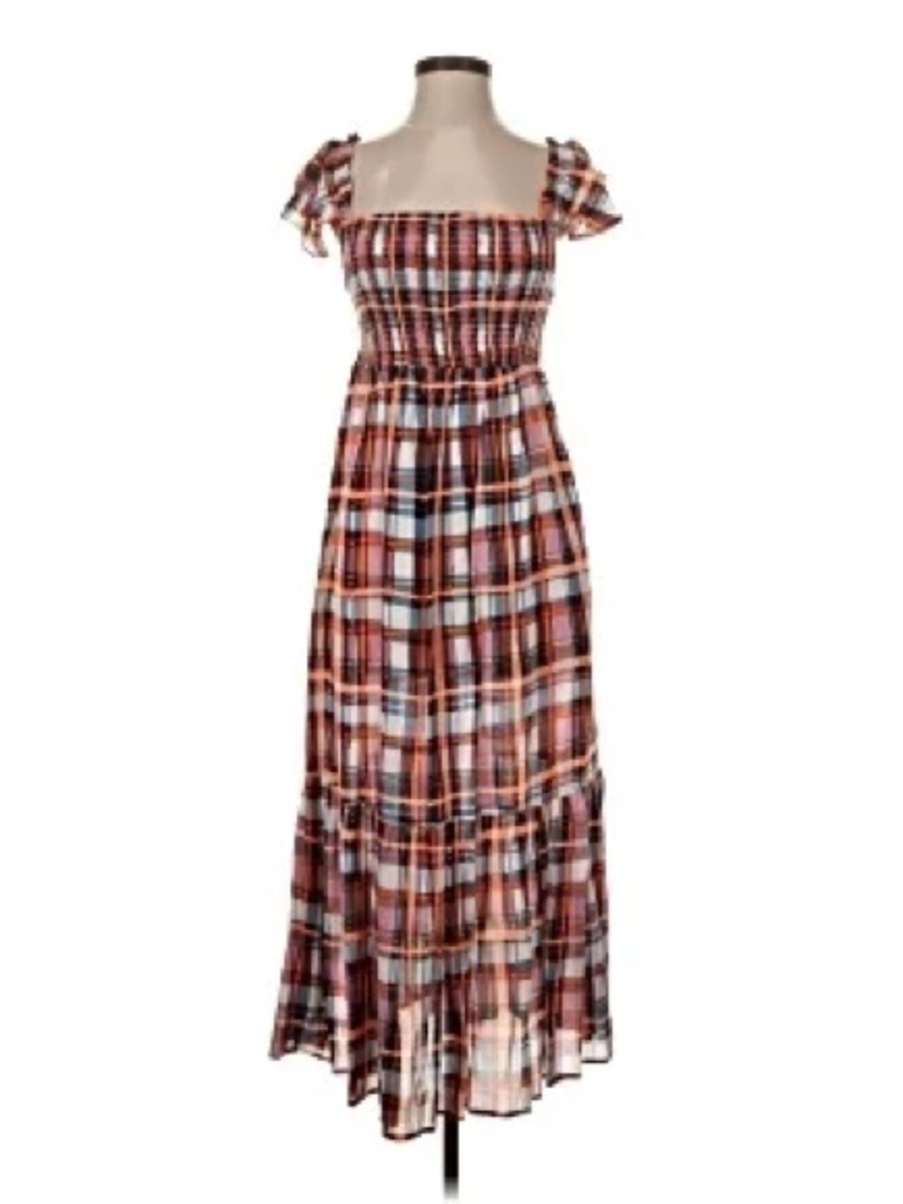 By Anthropologie Plaid Ruffled Maxi Dress